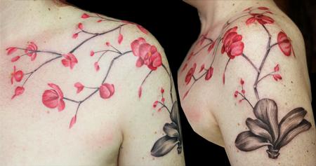 Tattoos - Color Orchid Blossoms Tattoo - 62590
